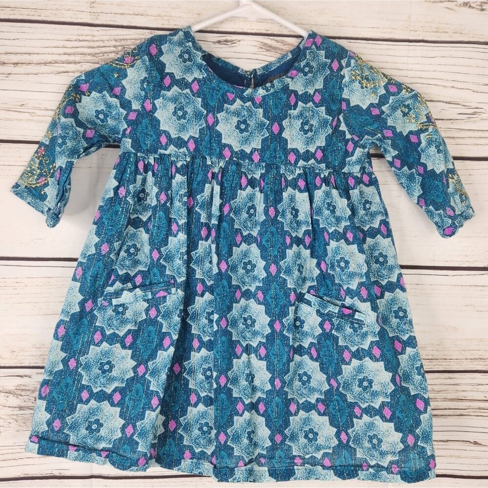 Genuine Kids Long Sleeve Dress With Gold Embroidery Size 4T Spring Casual